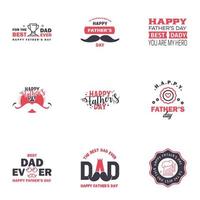 las tarjetas de felicitación del día del padre feliz establecen 9 letras tipográficas vectoriales en negro y rosa utilizables para imprimir pancartas eres el mejor diseño de texto de papá elementos de diseño vectorial editables vector