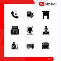 User Interface Pack of 9 Basic Solid Glyphs of bug envelope building email communication Editable Vector Design Elements