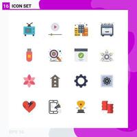 Pack of 16 creative Flat Colors of database storage digital usb microwave Editable Pack of Creative Vector Design Elements