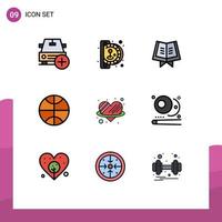 9 concepto de color plano de línea completa para sitios web móviles y aplicaciones elementos de diseño vectorial editables de baloncesto de ángulo de juego de corazón romántico vector