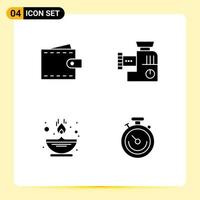 Editable Vector Line Pack of 4 Simple Solid Glyphs of business fire user kitchen lamp Editable Vector Design Elements