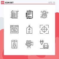 Set of 9 Vector Outlines on Grid for media web clip board page unsecured Editable Vector Design Elements