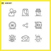 Mobile Interface Outline Set of 9 Pictograms of media line bin free ecommerce Editable Vector Design Elements