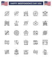 feliz día de la independencia paquete de iconos de 25 líneas para web e impresión american usa icecream sports backetball editable usa day elementos de diseño vectorial vector