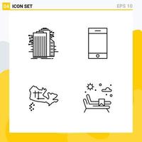 4 Creative Icons Modern Signs and Symbols of building map connected iphone sunbed Editable Vector Design Elements