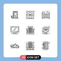 Pack of 9 creative Outlines of building imac bed device computer Editable Vector Design Elements