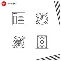 Pack of 4 Modern Filledline Flat Colors Signs and Symbols for Web Print Media such as web sale analytics cyber monday basketball Editable Vector Design Elements