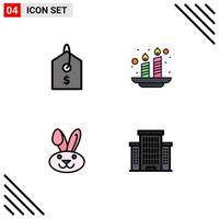 Set of 4 Commercial Filledline Flat Colors pack for price rabbit candles light city Editable Vector Design Elements