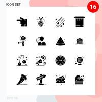 Mobile Interface Solid Glyph Set of 16 Pictograms of hours grinding comet grinder tools Editable Vector Design Elements