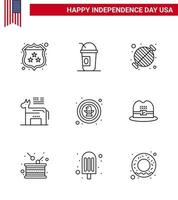 Happy Independence Day 9 Lines Icon Pack for Web and Print american political food american party Editable USA Day Vector Design Elements