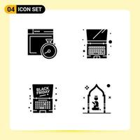 4 Creative Icons for Modern website design and responsive mobile apps. 4 Glyph Symbols Signs on White Background. 4 Icon Pack. vector