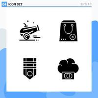 Modern 4 solid style icons. Glyph Symbols for general use. Creative Solid Icon Sign Isolated on White Background. 4 Icons Pack. vector