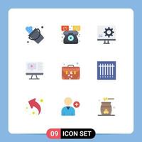 Pictogram Set of 9 Simple Flat Colors of bag video bug play fix Editable Vector Design Elements