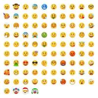 conjunto de vectores emoji de emoticonos y emociones. rostro sonriente, neutral o escéptico, somnoliento, enfermizo, preocupado, enojado o insatisfecho.