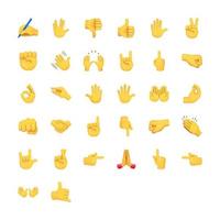 conjunto de emojis vectoriales de manos humanas. gestos con los dedos. palma abierta con dedos, manos con dedos, palma cerrada.