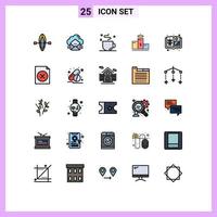 Group of 25 Modern Filled line Flat Colors Set for book education break first place pedestal Editable Vector Design Elements