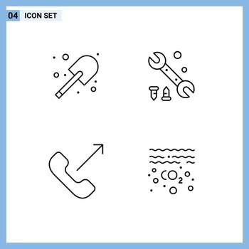 Editable Vector Line Pack of 4 Simple Filledline Flat Colors of digging mobile spade tool gas Editable Vector Design Elements