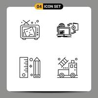 Set of 4 Modern UI Icons Symbols Signs for tv publishing arts online design Editable Vector Design Elements
