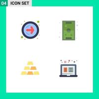 Group of 4 Flat Icons Signs and Symbols for forward arrow gold fun play stack Editable Vector Design Elements