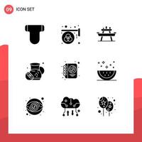 Mobile Interface Solid Glyph Set of 9 Pictograms of lemonades summer print food seat Editable Vector Design Elements