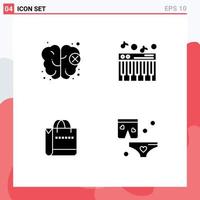 Group of 4 Modern Solid Glyphs Set for brain shop music bag love Editable Vector Design Elements