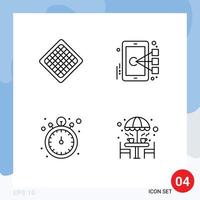 Group of 4 Modern Filledline Flat Colors Set for fast stop watch waffle mobile watch Editable Vector Design Elements