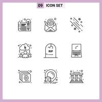 Stock Vector Icon Pack of 9 Line Signs and Symbols for grave online star learning stars Editable Vector Design Elements