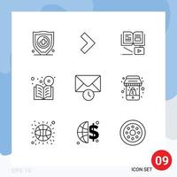 Set of 9 Modern UI Icons Symbols Signs for time history growth knowledge course learning Editable Vector Design Elements