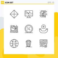 9 User Interface Outline Pack of modern Signs and Symbols of discount analytics book seo analysis Editable Vector Design Elements