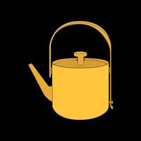 Kettle vector art. Teapot logo. Kettle with handle isolated on black background. Kettle in art style vector icon.