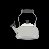 Kettle vector art. Teapot logo. Kettle with handle isolated on black background. Kettle in art style vector icon.