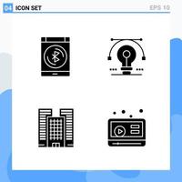 Modern 4 solid style icons. Glyph Symbols for general use. Creative Solid Icon Sign Isolated on White Background. 4 Icons Pack. vector