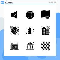 Modern 9 solid style icons. Glyph Symbols for general use. Creative Solid Icon Sign Isolated on White Background. 9 Icons Pack.