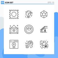 iconos de estilo moderno de 9 líneas. símbolos de contorno para uso general. signo de icono de línea creativa aislado sobre fondo blanco. Paquete de 9 iconos. vector