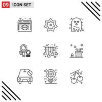 Universal Icon Symbols Group of 9 Modern Outlines of hanging finder avatar location scary Editable Vector Design Elements