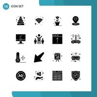 Set of 16 Commercial Solid Glyphs pack for device computer nature heart location finder Editable Vector Design Elements