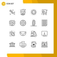 Pack of 16 Modern Outlines Signs and Symbols for Web Print Media such as hand learning diamond education chair Editable Vector Design Elements