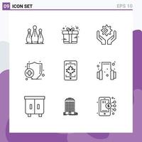 Set of 9 Commercial Outlines pack for cell medical present insurance hold Editable Vector Design Elements