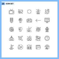 Paquete de 25 líneas de interfaz de usuario de signos y símbolos modernos del planeta luna dinero bandera china elementos de diseño vectorial editables vector