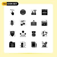 Universal Icon Symbols Group of 16 Modern Solid Glyphs of cream page chat optimization error Editable Vector Design Elements