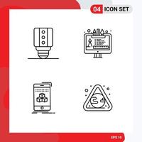 Mobile Interface Line Set of 4 Pictograms of lamp smartphone design edit tool earth Editable Vector Design Elements