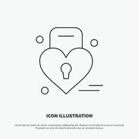 Lock Love Heart Wedding Line Icon Vector