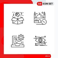 Creative Set of 4 Universal Outline Icons isolated on White Background Creative Black Icon vector background