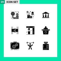 Universal Icon Symbols Group of 9 Modern Solid Glyphs of coffee maker pp shopping movie distribution Editable Vector Design Elements