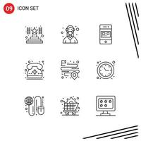 Pack of 9 Modern Outlines Signs and Symbols for Web Print Media such as distance medical call bank calling store Editable Vector Design Elements