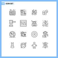 Pictogram Set of 16 Simple Outlines of auction piece drawing tools match business Editable Vector Design Elements