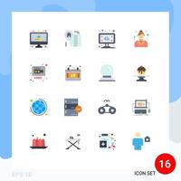 Concepto de 16 colores planos para sitios web móviles y aplicaciones que graban fotografía televisión camarera restaurante paquete editable de elementos creativos de diseño de vectores