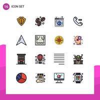 Pack of 16 Modern Flat Color Filled Lines Signs and Symbols for Web Print Media such as party celebration web page pointer location Editable Creative Vector Design Elements