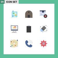 Mobile Interface Flat Color Set of 9 Pictograms of software editor add computer product Editable Vector Design Elements