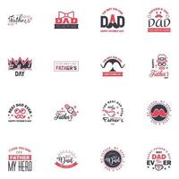 Set of fathers day 16 Black and Pink design elements Editable Vector Design Elements